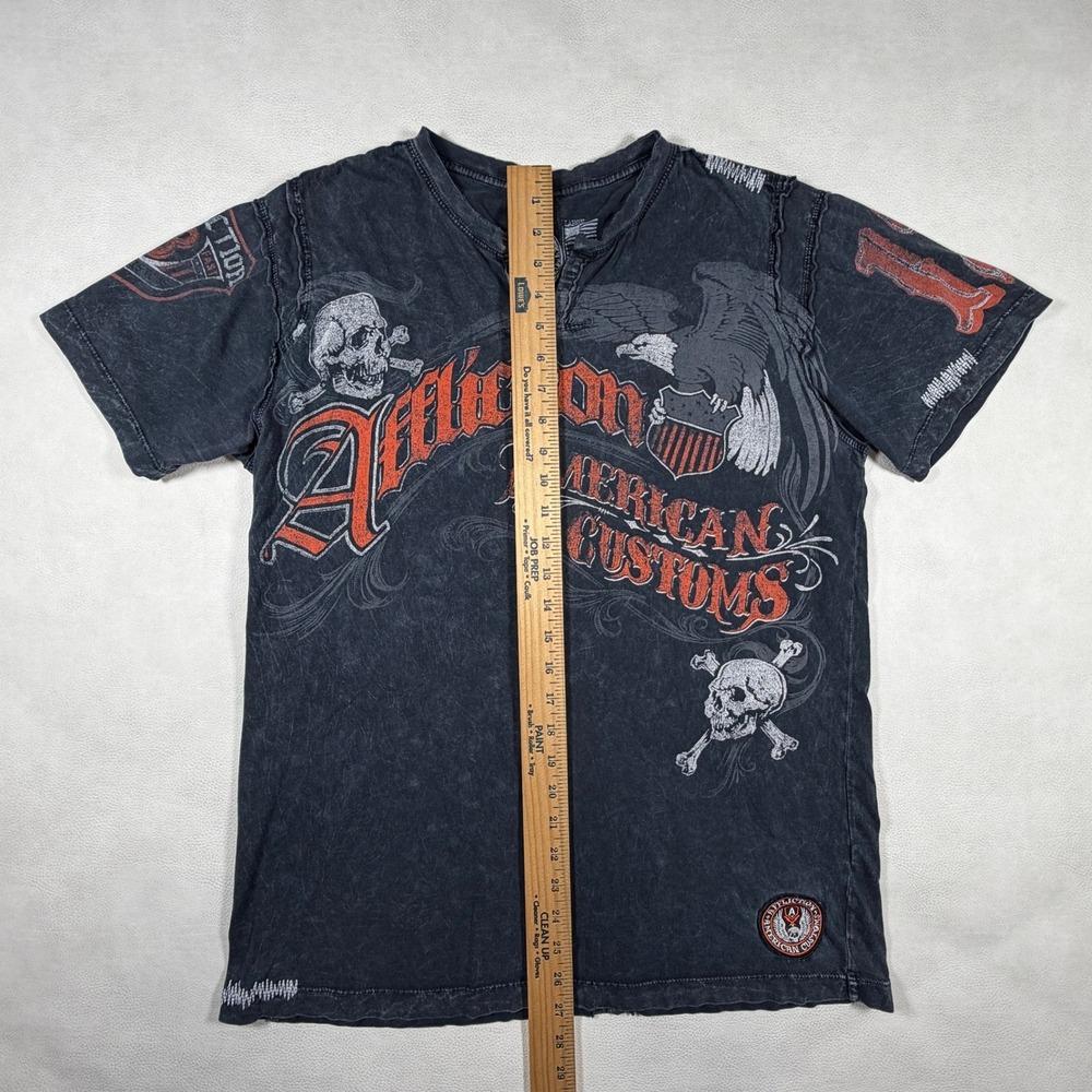VTG Affliction American Customs Mens L Large Black Acid Wash Skull Eagle T-Shirt - Picture 5 of 14